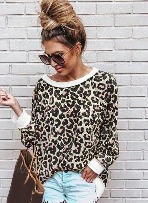 Leopard Streetwear Round Neckline Sweatshirts TOPS.FL