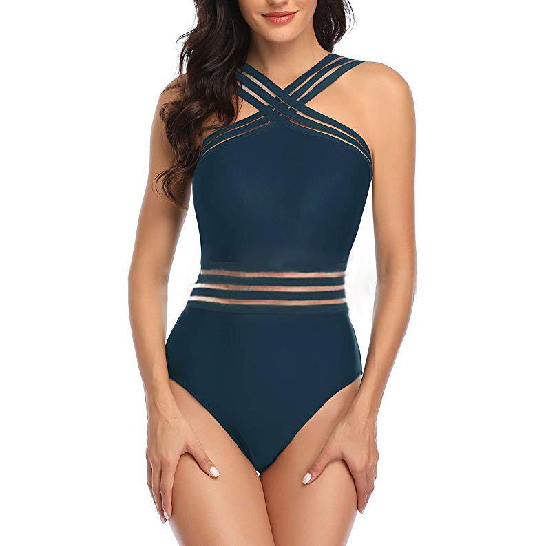 One-piece swimsuit with crossed shoulder