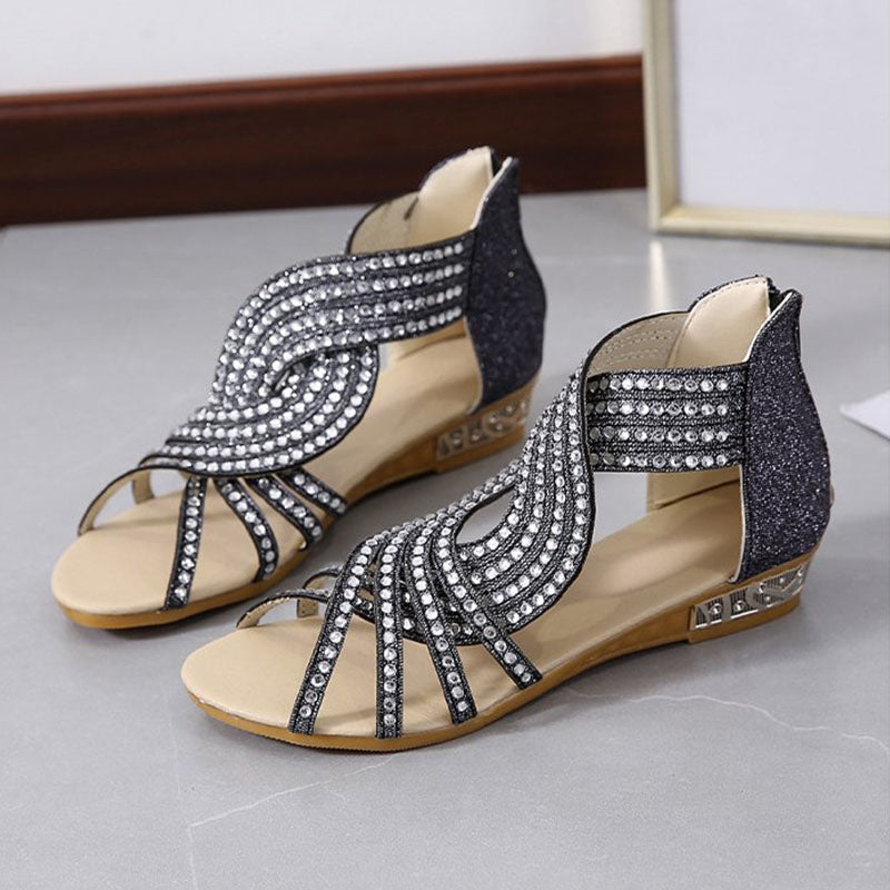 Roman Style Rhinestone Flat Sandals