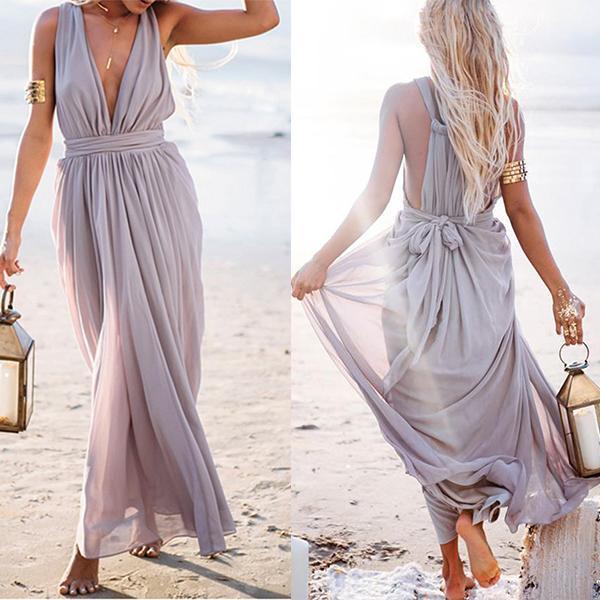 New Bohemia Fashion V Neck Sleeveless Maxi Dress.AQ