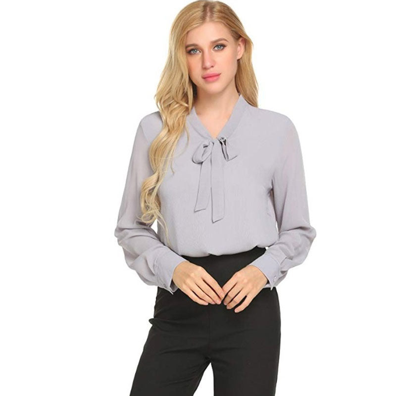 Chiffon Long Sleeve Bow Shirts