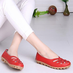 Hollow-Out Split Leather Slip-On Women's Flats