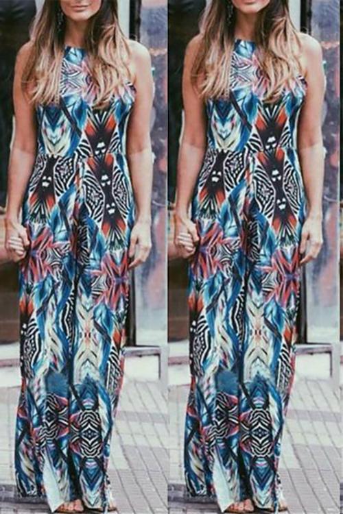 New Bohemian Halter Printing Beach Vacation Dress.AQ