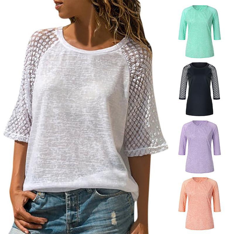 Lace Stitching Round Neck Cropped T-Shirt