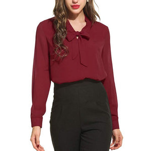 Chiffon Long Sleeve Bow Shirts