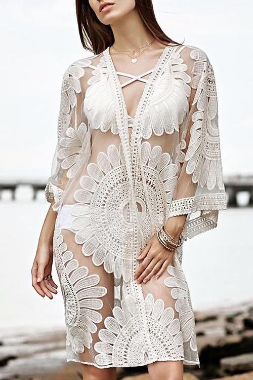 New Embroidered Lace Perspective Bikini Blouse