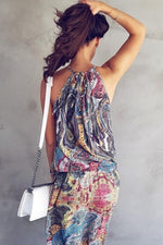 New Halter Printed Sleeveless Maxi Dress