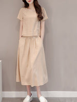 New Elastic Waist Patch Pocket  Plain Maxi Dress.AQ