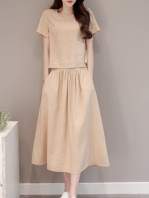 New Elastic Waist Patch Pocket  Plain Maxi Dress.AQ