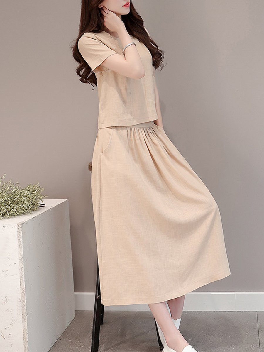 New Elastic Waist Patch Pocket  Plain Maxi Dress.AQ