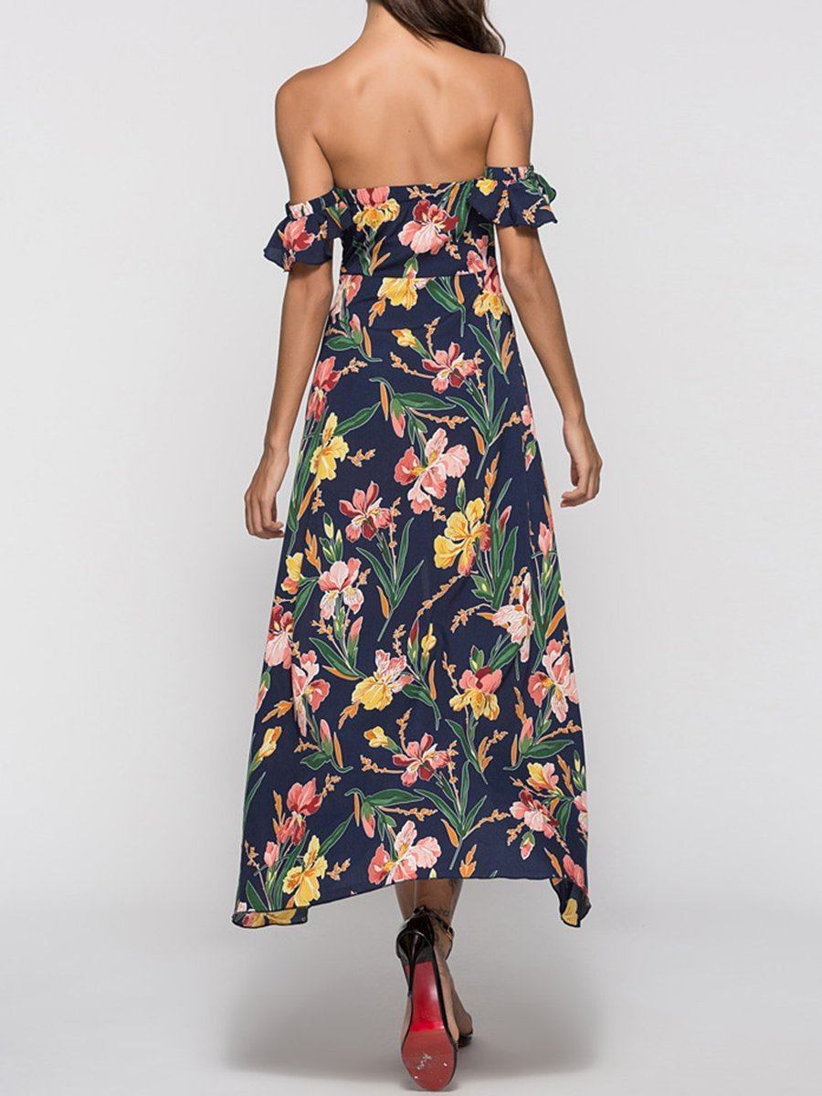 New Strapless  Asymmetric Hem  Printed Maxi Dress.MC