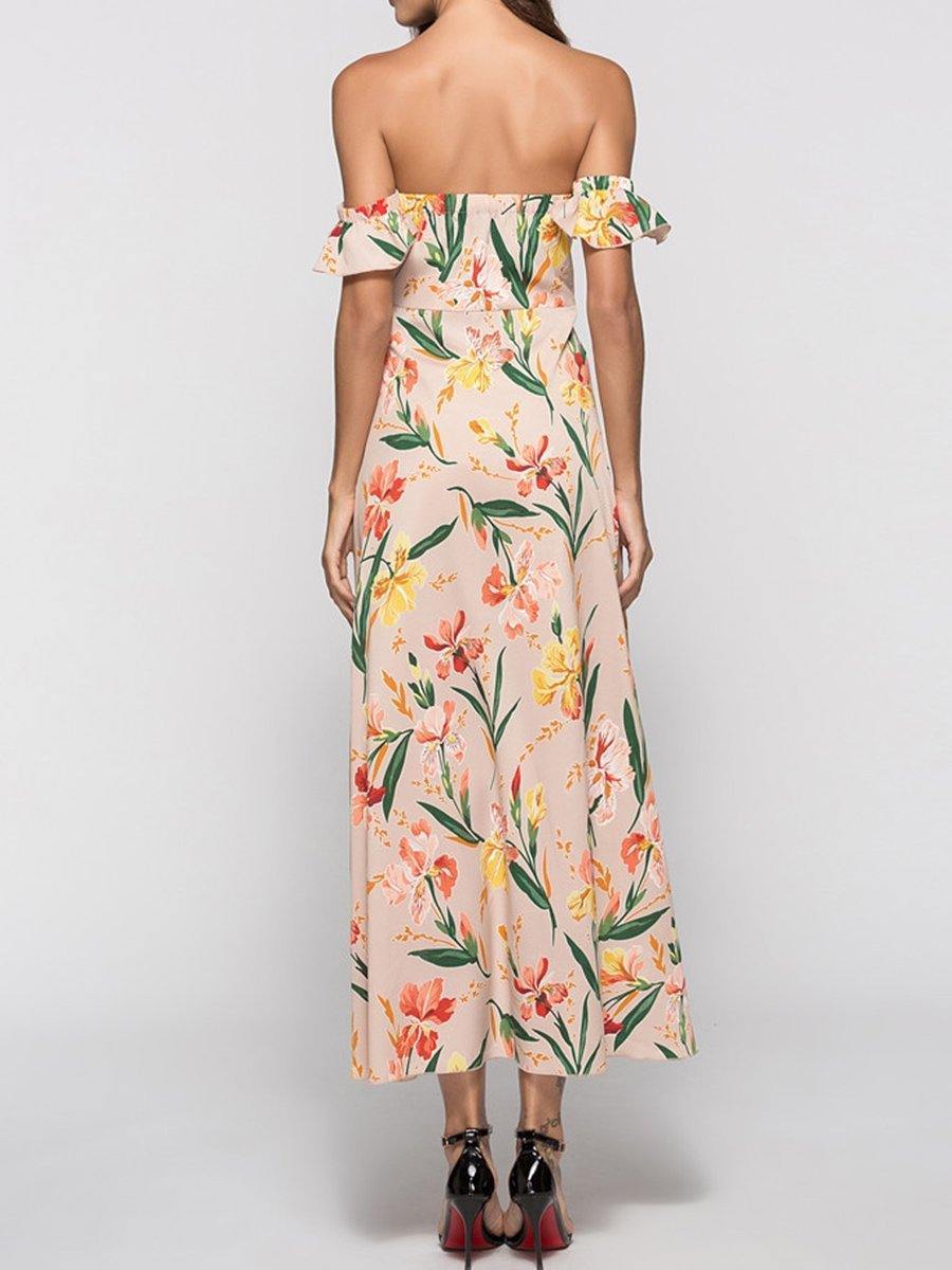 New Strapless  Asymmetric Hem  Printed Maxi Dress.MC