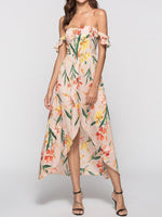 New Strapless  Asymmetric Hem  Printed Maxi Dress.MC