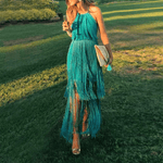 New Sexy Green Tassel Halter Sleeveless Maxi Dress.WH