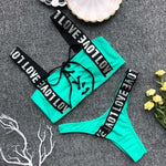 Spaghetti Strap Drawstring Letters Bikini