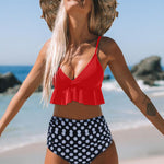 Print bikini with ruffles