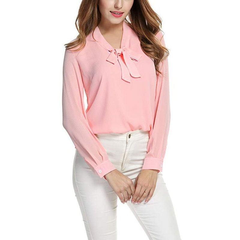 Chiffon Long Sleeve Bow Shirts