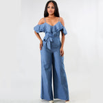 Sling Low-cut Ruffled Wide-leg Jumpsuit