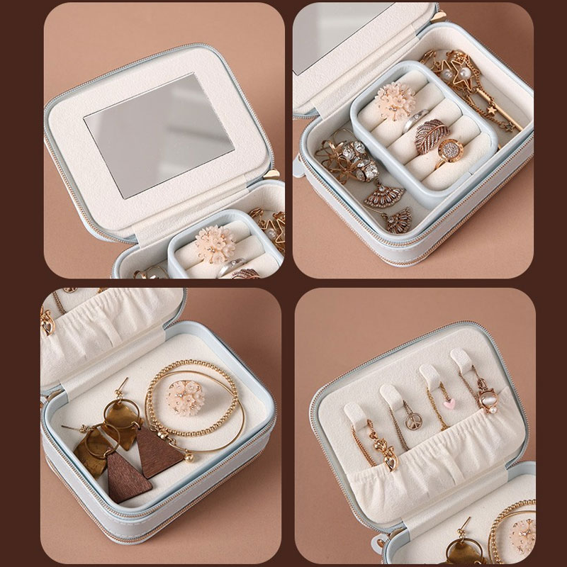 Portable Jewelry Storage Box with Mirror