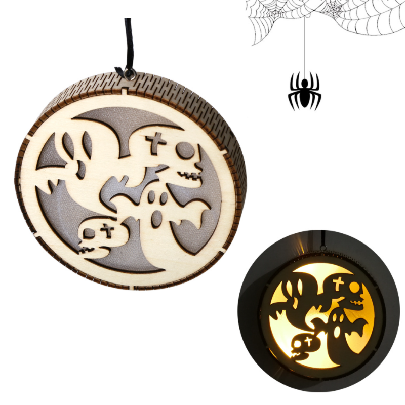 Halloween Round Wooden Hollow LED Light