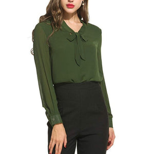 Chiffon Long Sleeve Bow Shirts