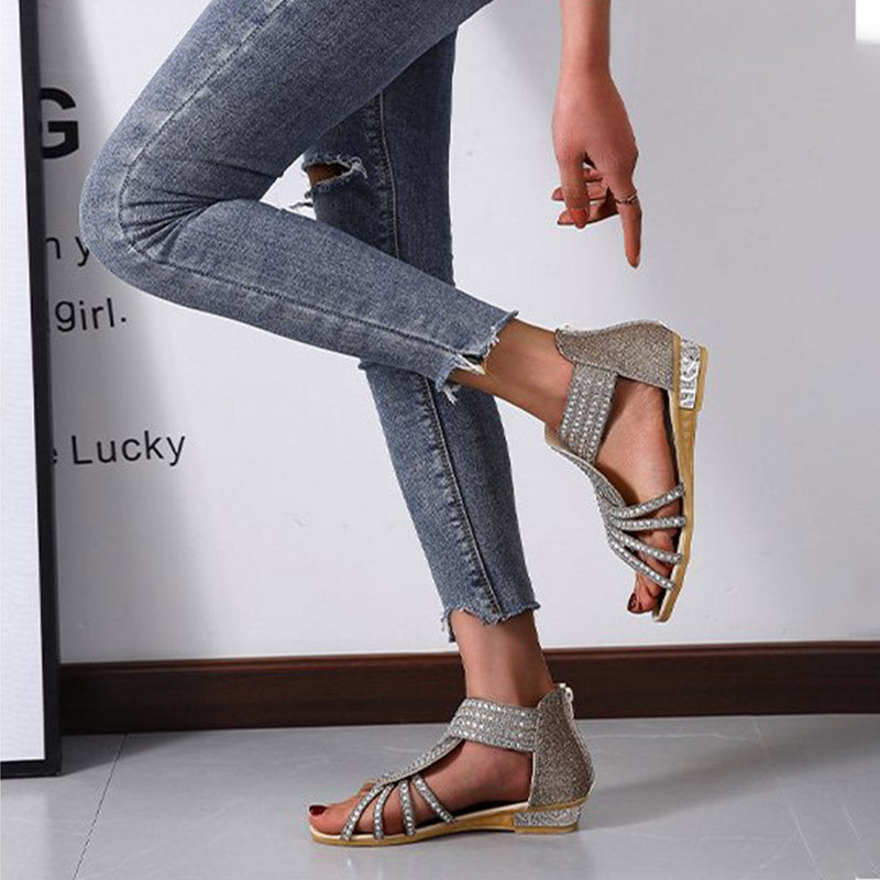 Roman Style Rhinestone Flat Sandals