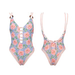 Vintage Stripe Floral One-Piece Swimsuit