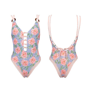 Vintage Stripe Floral One-Piece Swimsuit